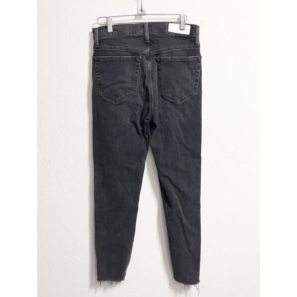 Re/Done Jeans 28 Denim Black Gray Raw Hem Faded Coal Straight Stretch Button Fly - Picture 2 of 9